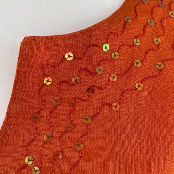 Passager Orange Sequined Embellished 100 Percent Linen Dress ~ NWT - Picture 4 of 12